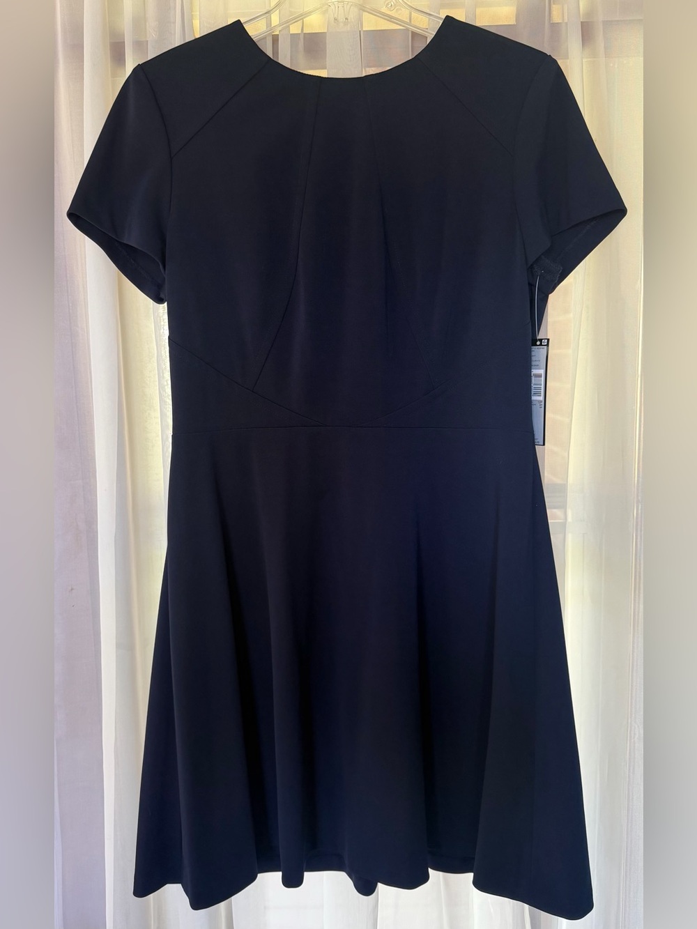 NWT Tahari Navy Blue Sheath Office Career Minimalist Lined Back Zip Dress 12P